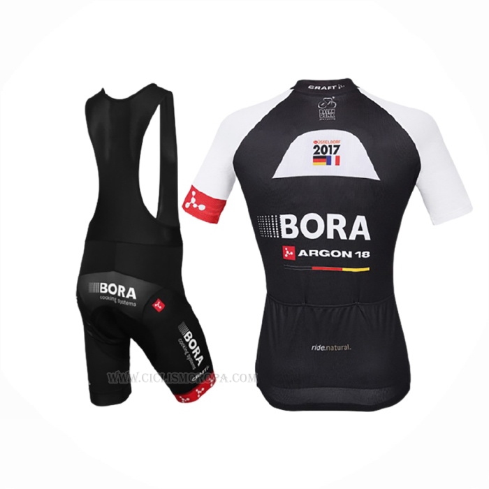 2016 Ropa Ciclismo Bora Negro Rojo Mangas Corta y Culotte Corto